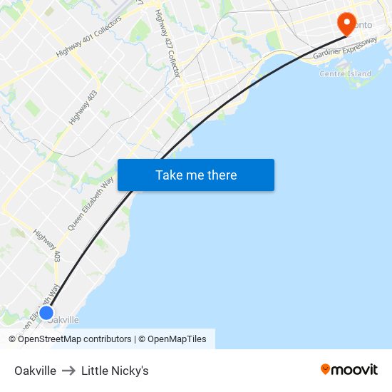 Oakville to Little Nicky's map