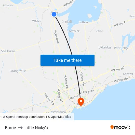Barrie to Little Nicky's map