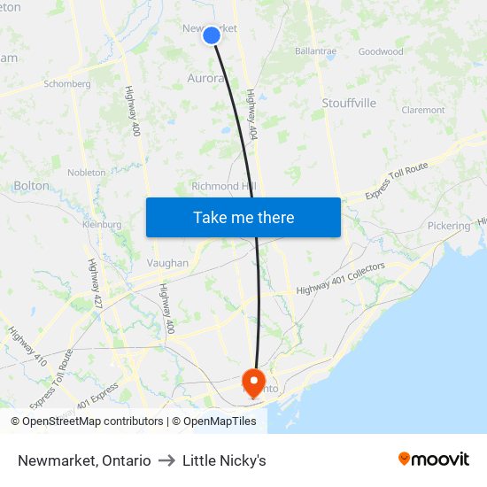 Newmarket, Ontario to Little Nicky's map