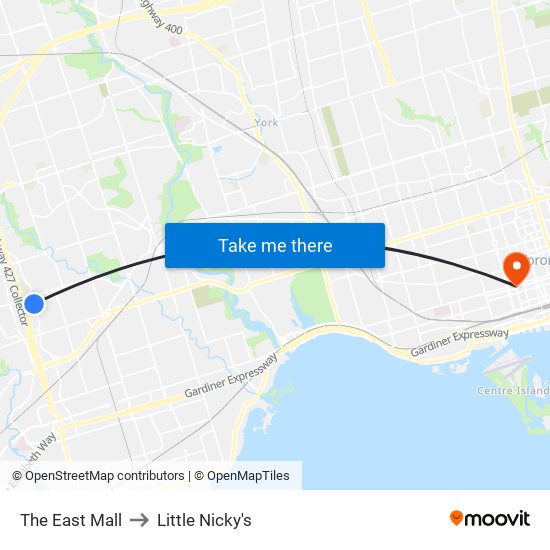 The East Mall to Little Nicky's map