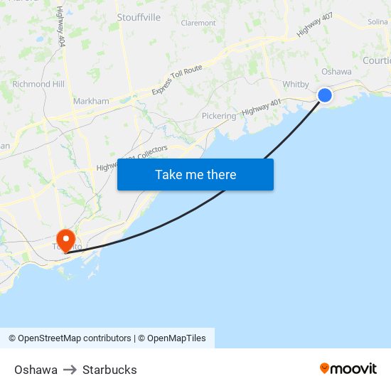 Oshawa to Starbucks map