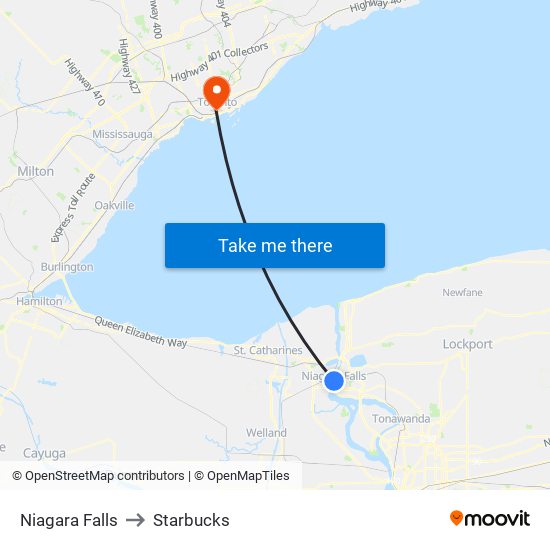 Niagara Falls to Starbucks map