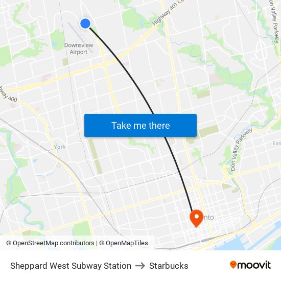 Sheppard West Subway Station to Starbucks map