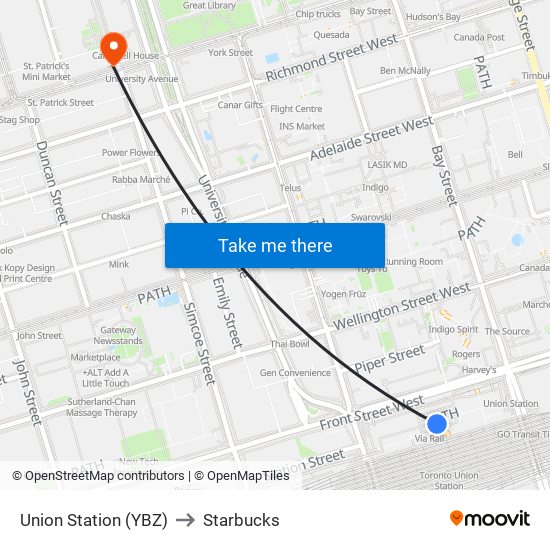 Union Station (YBZ) to Starbucks map