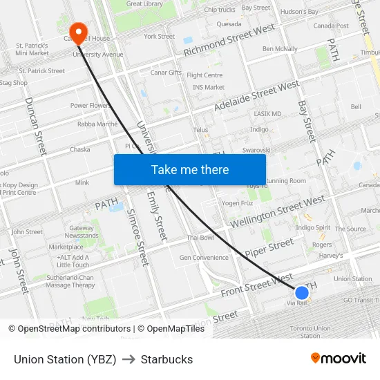Union Station (YBZ) to Starbucks map