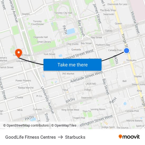 GoodLife Fitness Centres to Starbucks map