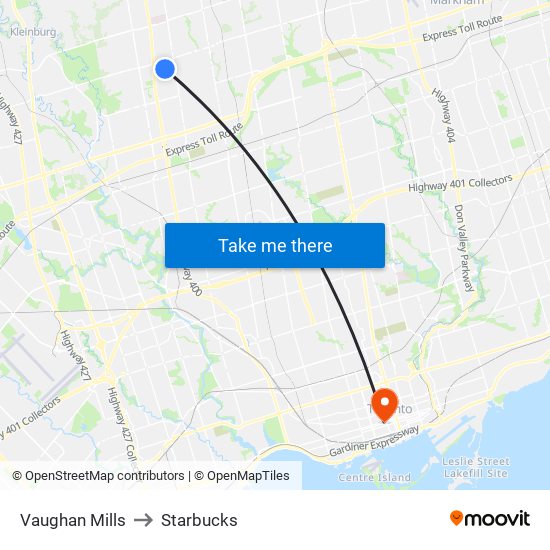 Vaughan Mills to Vaughan Mills map