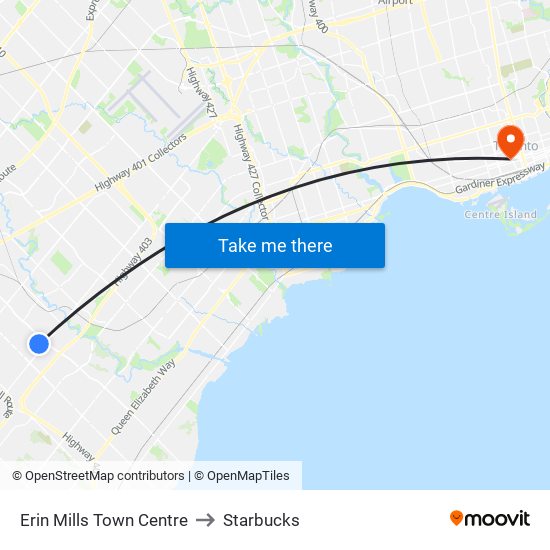 Erin Mills Town Centre to Starbucks map