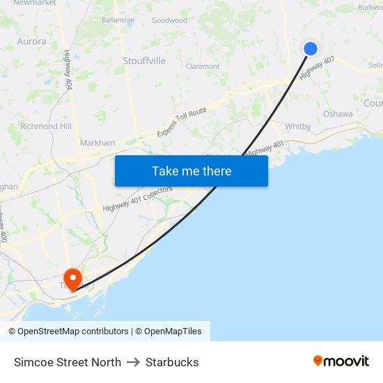 Simcoe Street North to Starbucks map