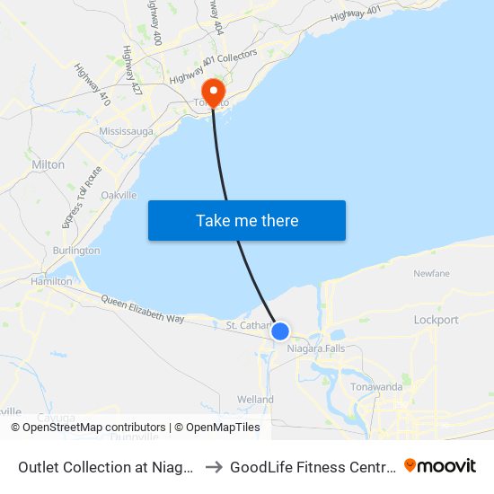 Outlet Collection at Niagara to GoodLife Fitness Centres map