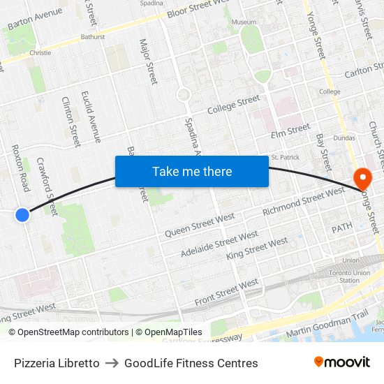 Pizzeria Libretto to GoodLife Fitness Centres map