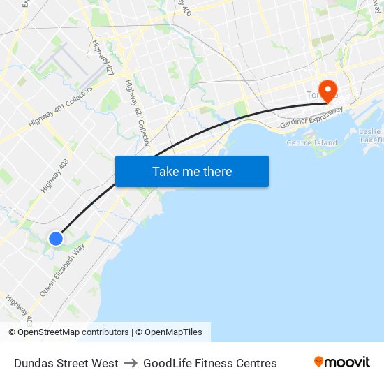 Dundas Street West to GoodLife Fitness Centres map