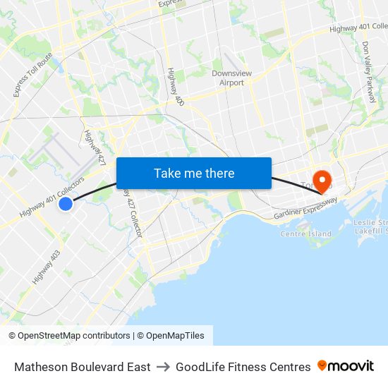 Matheson Boulevard East to GoodLife Fitness Centres map