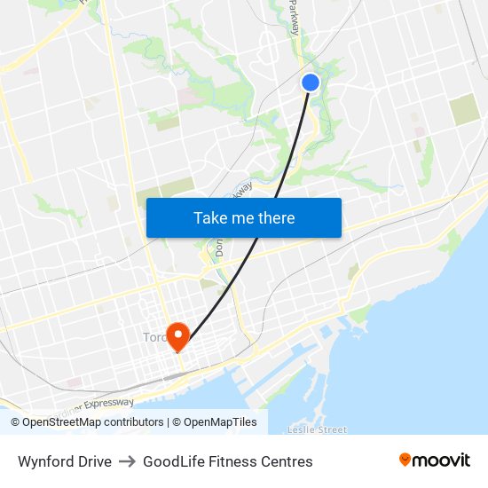 Wynford Drive to GoodLife Fitness Centres map