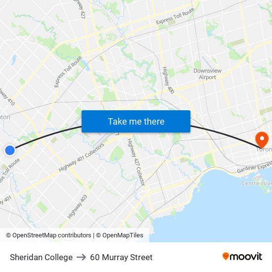 Sheridan College to 60 Murray Street map