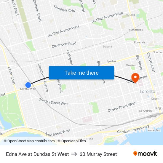 Edna Ave at Dundas St West to 60 Murray Street map