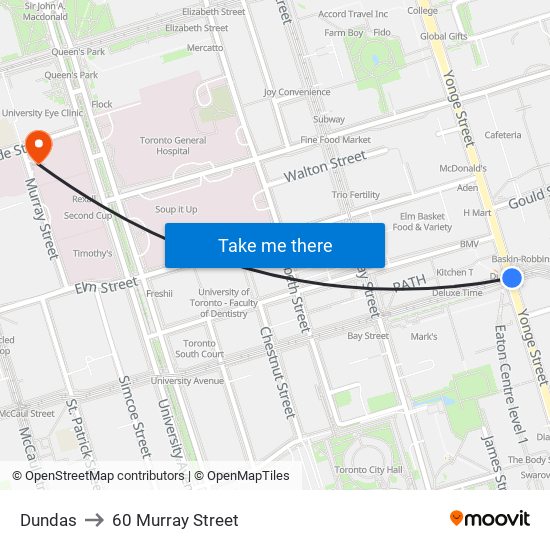 Dundas to 60 Murray Street map