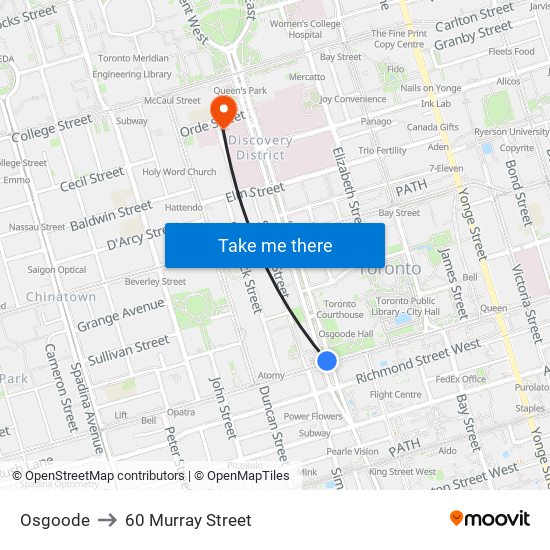 Osgoode to 60 Murray Street map