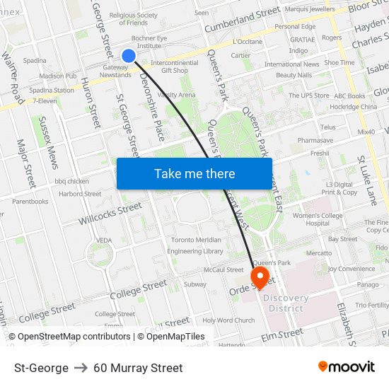 St-George to 60 Murray Street map