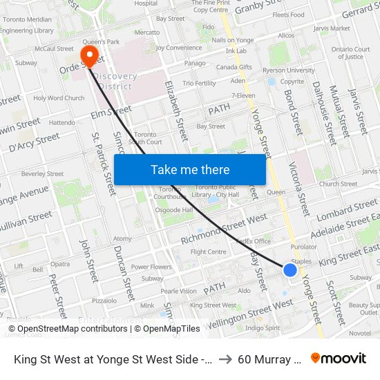 King St West at Yonge St West Side - King Station to 60 Murray Street map