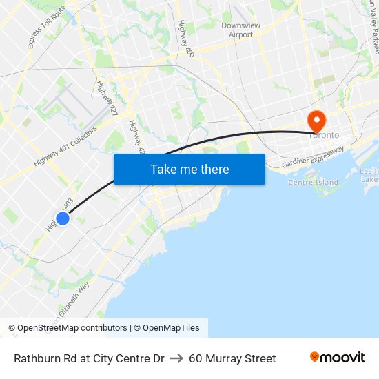 Rathburn Rd at City Centre Dr to 60 Murray Street map