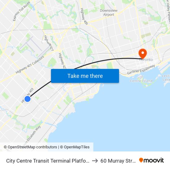 City Centre Transit Terminal Platform K to 60 Murray Street map