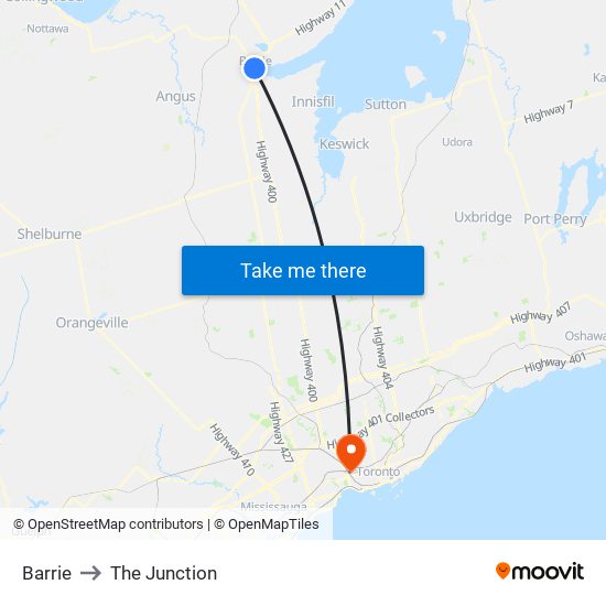 Barrie to The Junction map