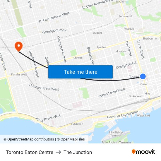 Toronto Eaton Centre to The Junction map