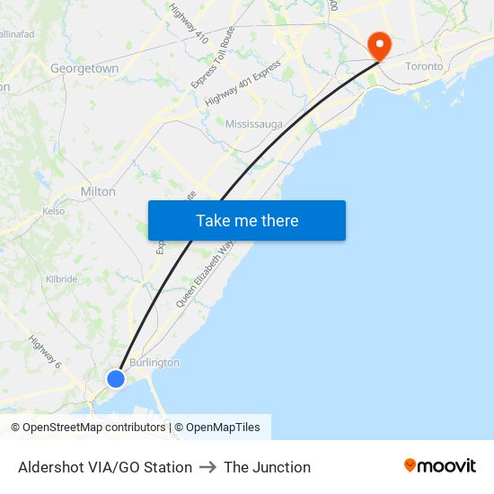 Aldershot VIA/GO Station to The Junction map
