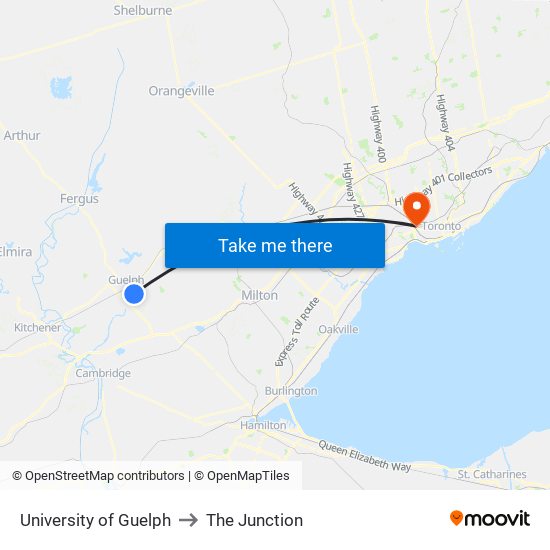 University of Guelph to The Junction map