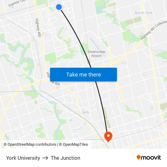 York University to The Junction map