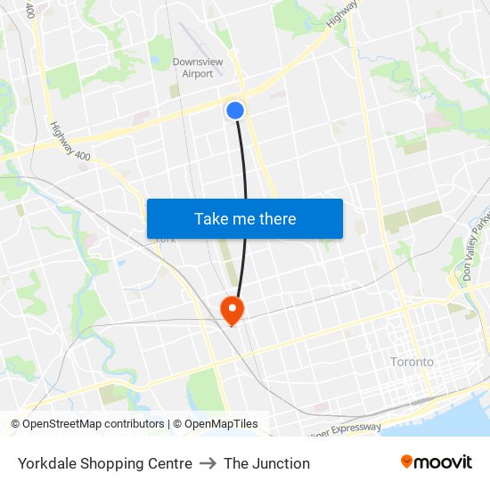 Yorkdale Shopping Centre to The Junction map