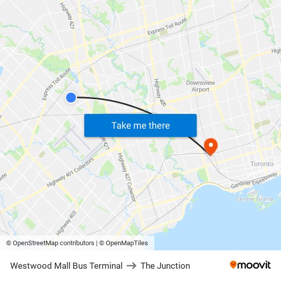 Westwood Mall Bus Terminal to The Junction map