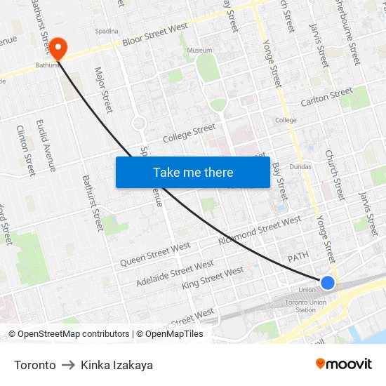 Toronto to Kinka Izakaya map