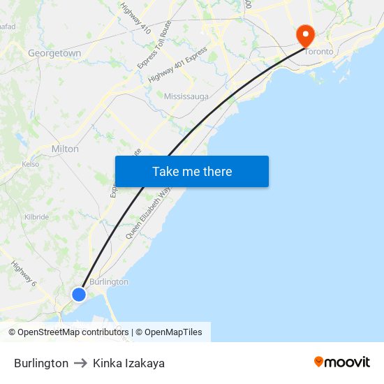 Burlington to Kinka Izakaya map