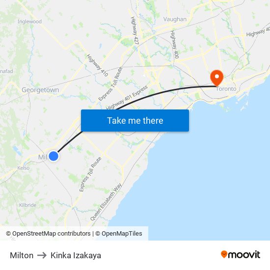 Milton to Kinka Izakaya map