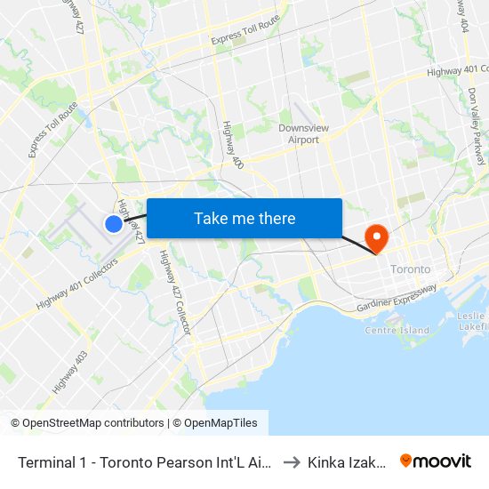 Terminal 1 - Toronto Pearson Int'L Airport to Kinka Izakaya map