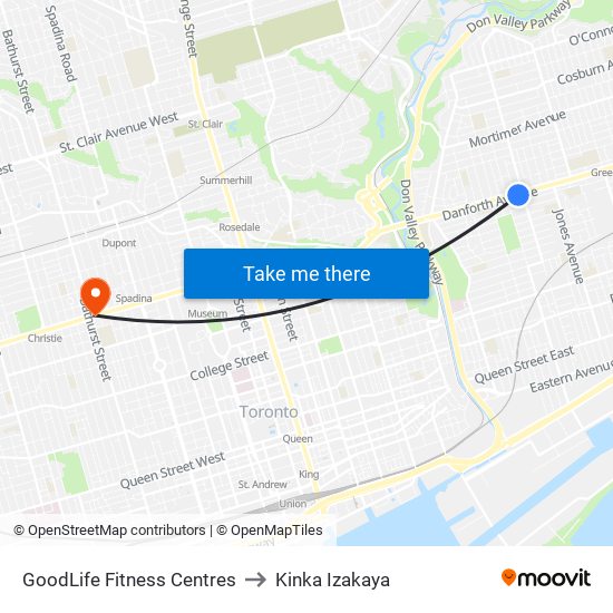 GoodLife Fitness Centres to Kinka Izakaya map