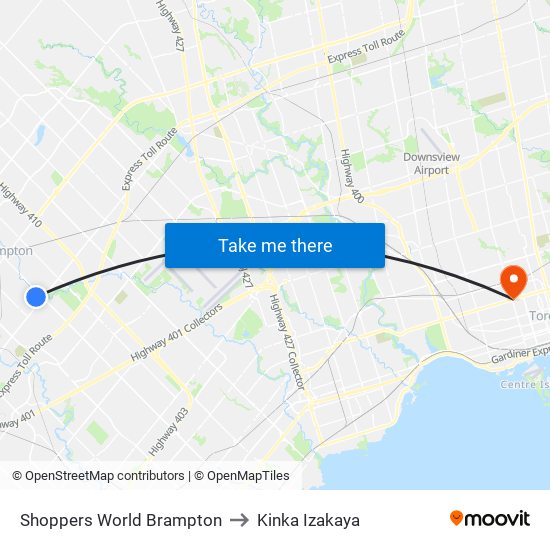 Shoppers World Brampton to Kinka Izakaya map