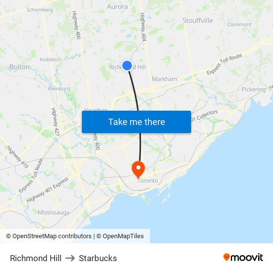 Richmond Hill to Starbucks map