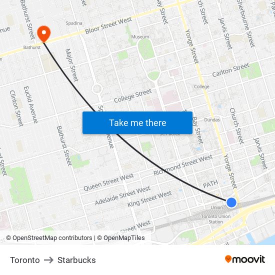 Toronto to Starbucks map