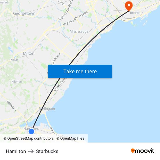 Hamilton to Starbucks map