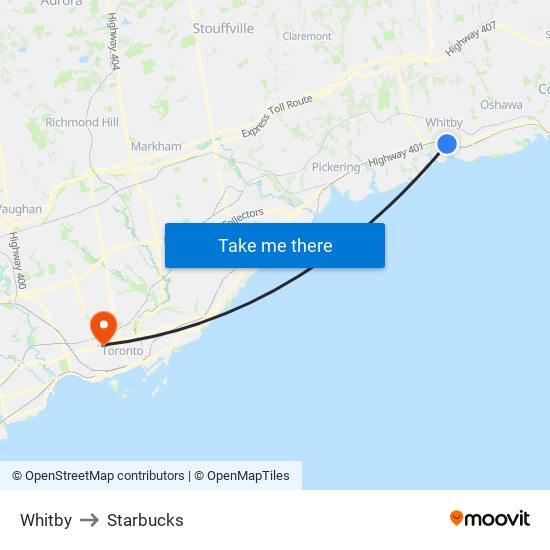Whitby to Starbucks map