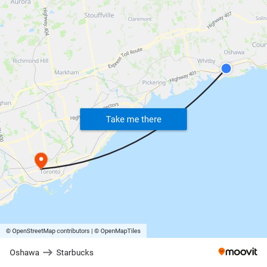 Oshawa to Starbucks map