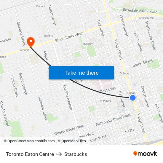 Toronto Eaton Centre to Starbucks map