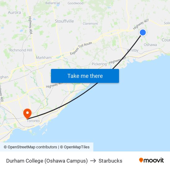 Durham College (Oshawa Campus) to Starbucks map