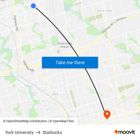 York University to Starbucks map