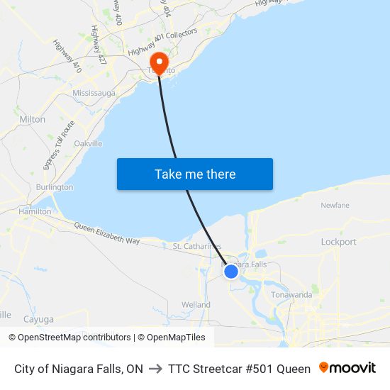 City of Niagara Falls, ON to TTC Streetcar #501 Queen map