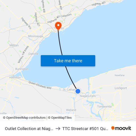 Outlet Collection at Niagara to TTC Streetcar #501 Queen map