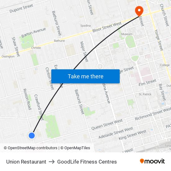 Union Restaurant to GoodLife Fitness Centres map